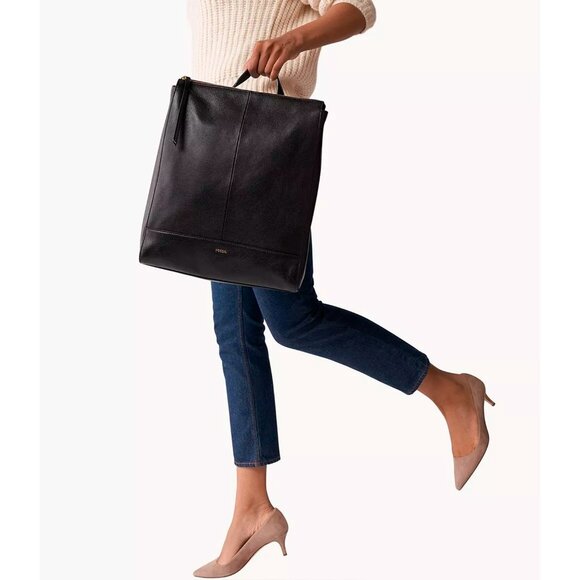 S Fossil Elina Large Convertible Backpack Black Leather SHB2976001 NWT $330